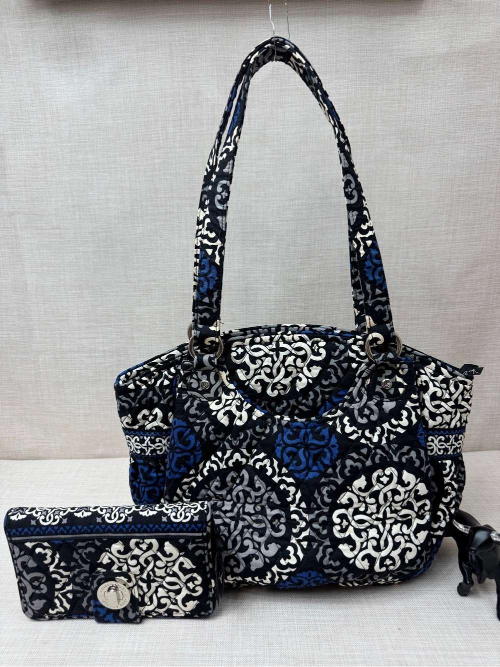 Vera Bradley Quilted Tote in Navy, Black & White and the wallet